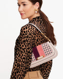 KC981-gramercy racing stripe plaid twill small flap shoulder bag- Mushroom Multi.