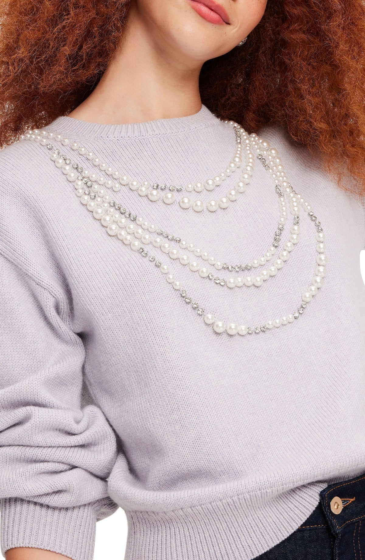 KD559-embellished necklace sweater-Grey Melange
