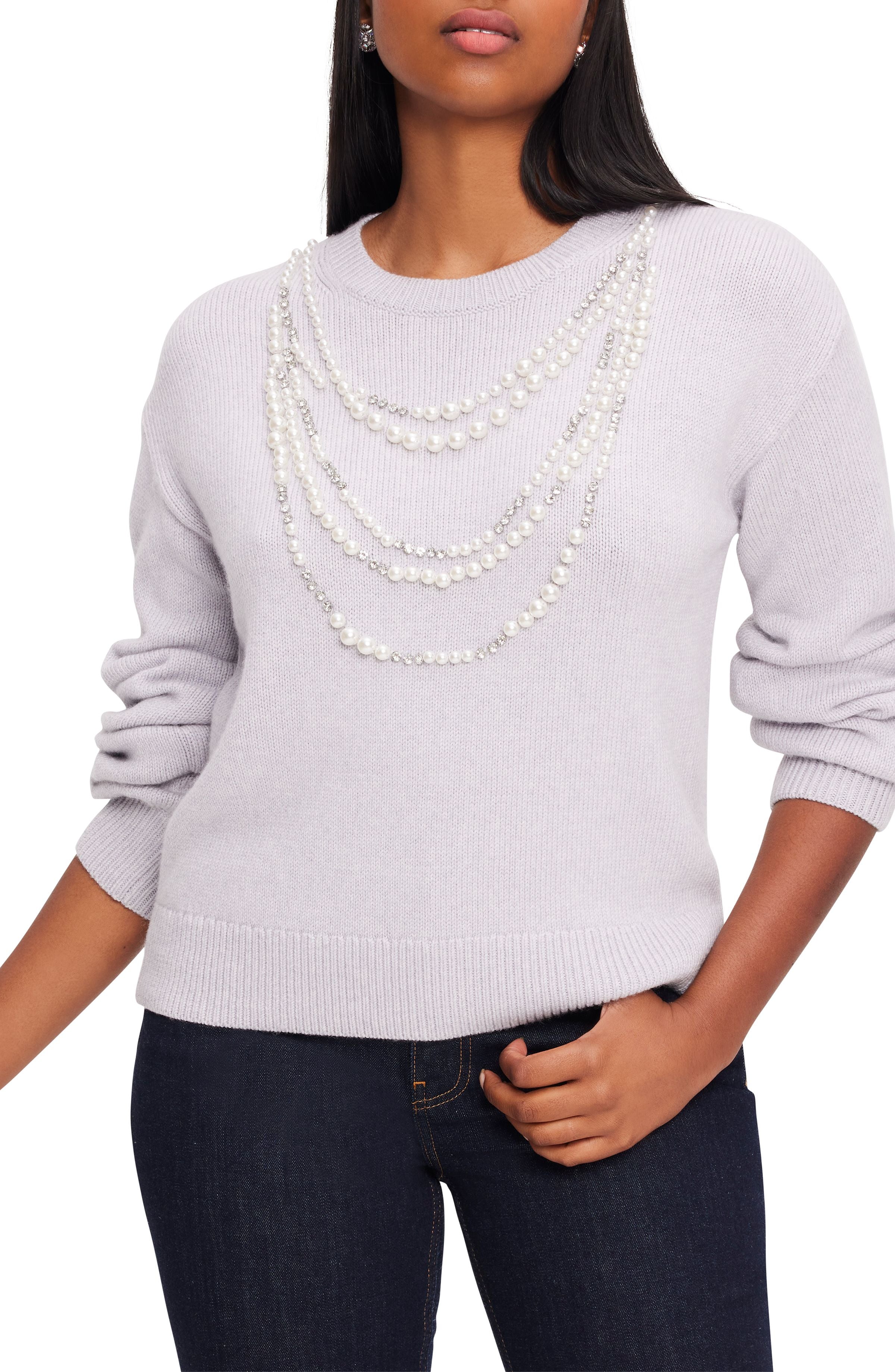 KD559-embellished necklace sweater-Grey Melange