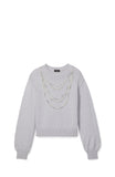 KD559-embellished necklace sweater-Grey Melange