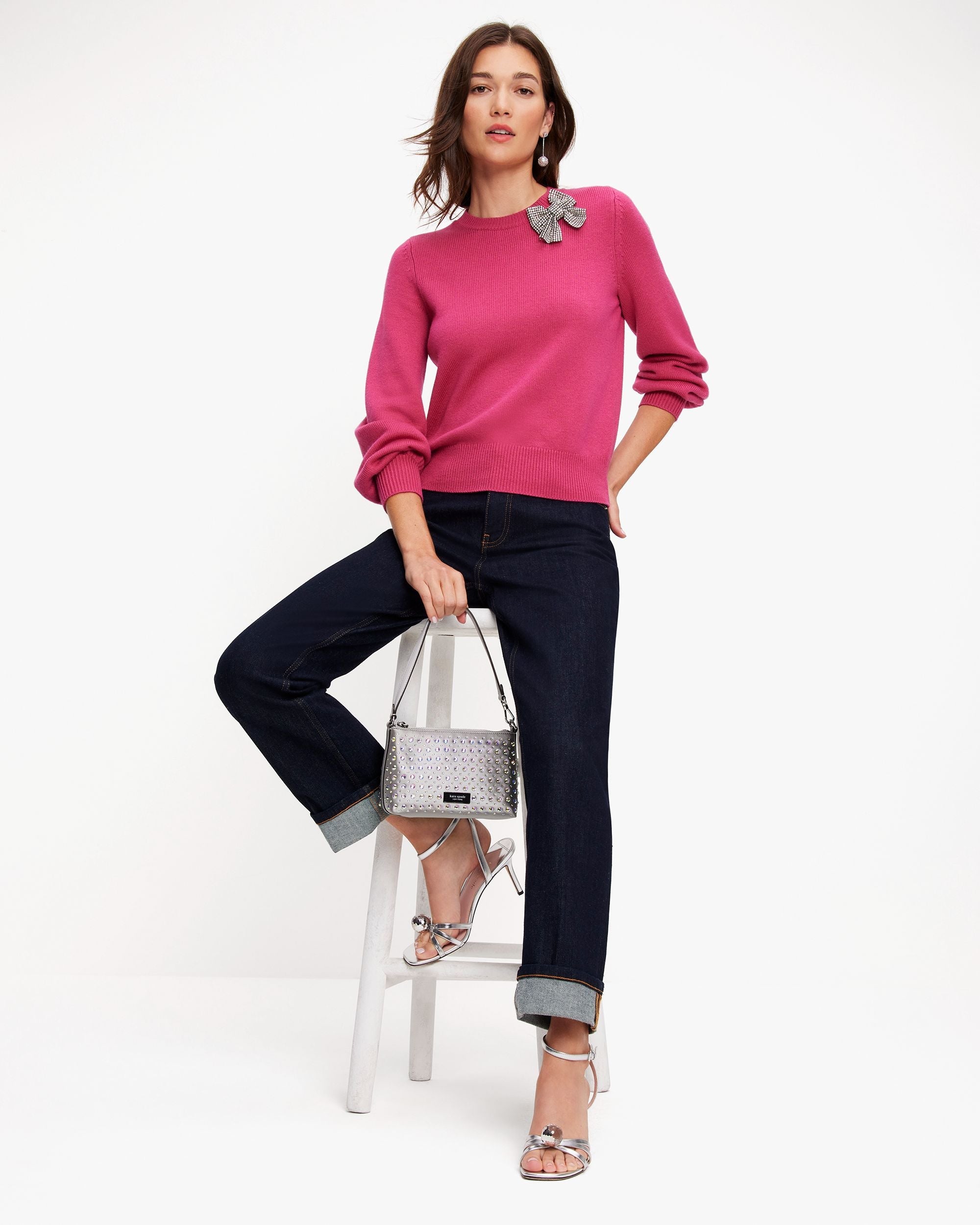 KD562-embellished bow sweater-Pom Pom Pink