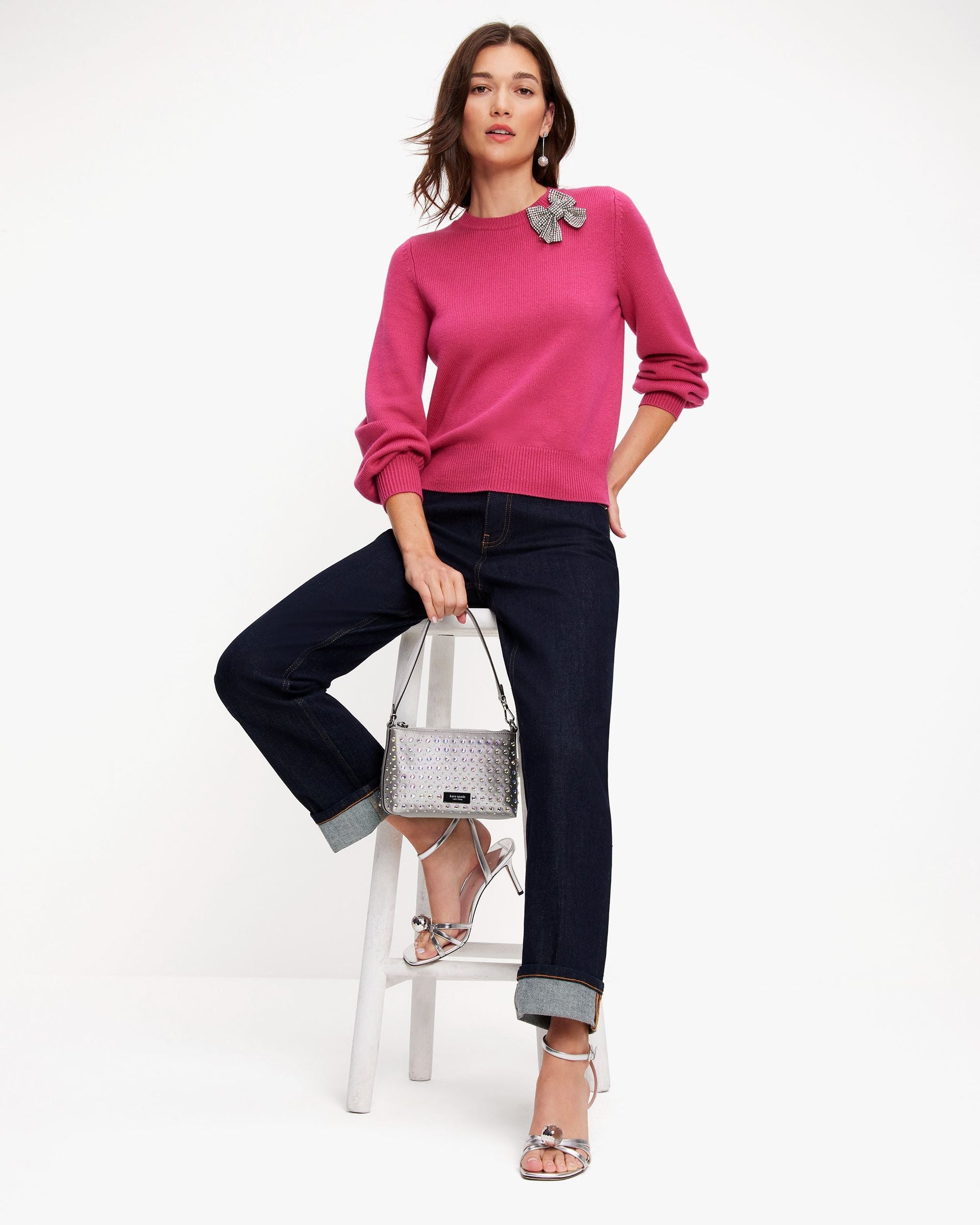 KD562-embellished bow sweater-Pom Pom Pink