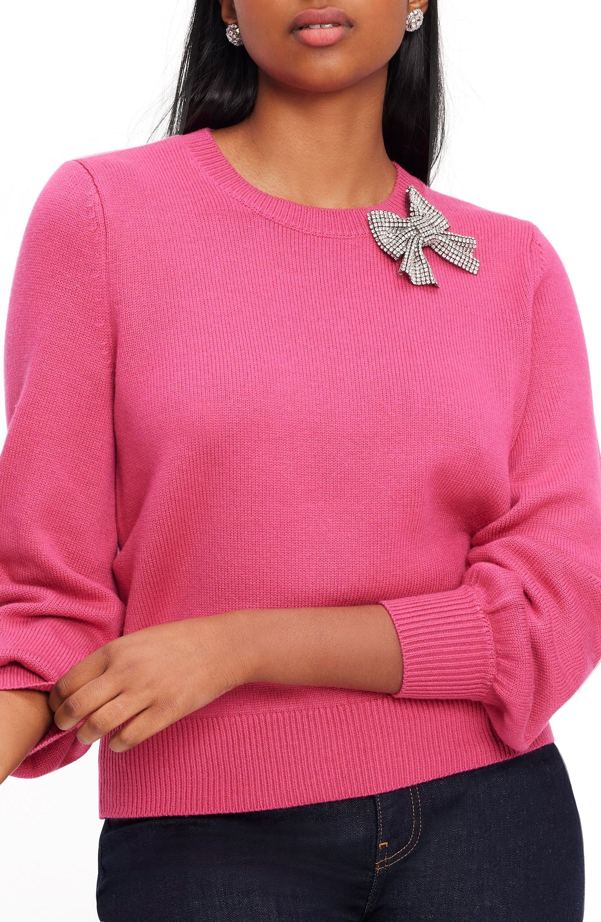 KD562-embellished bow sweater-Pom Pom Pink