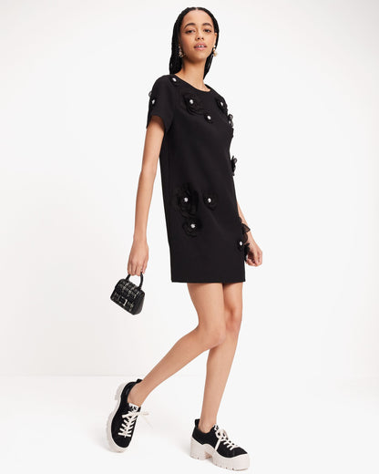 KD577-organza flower shirtdress-Black