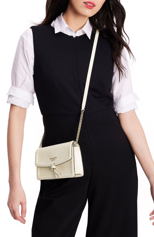 Knott Croc-embossed Flap Crossbody-KD801-Halo White