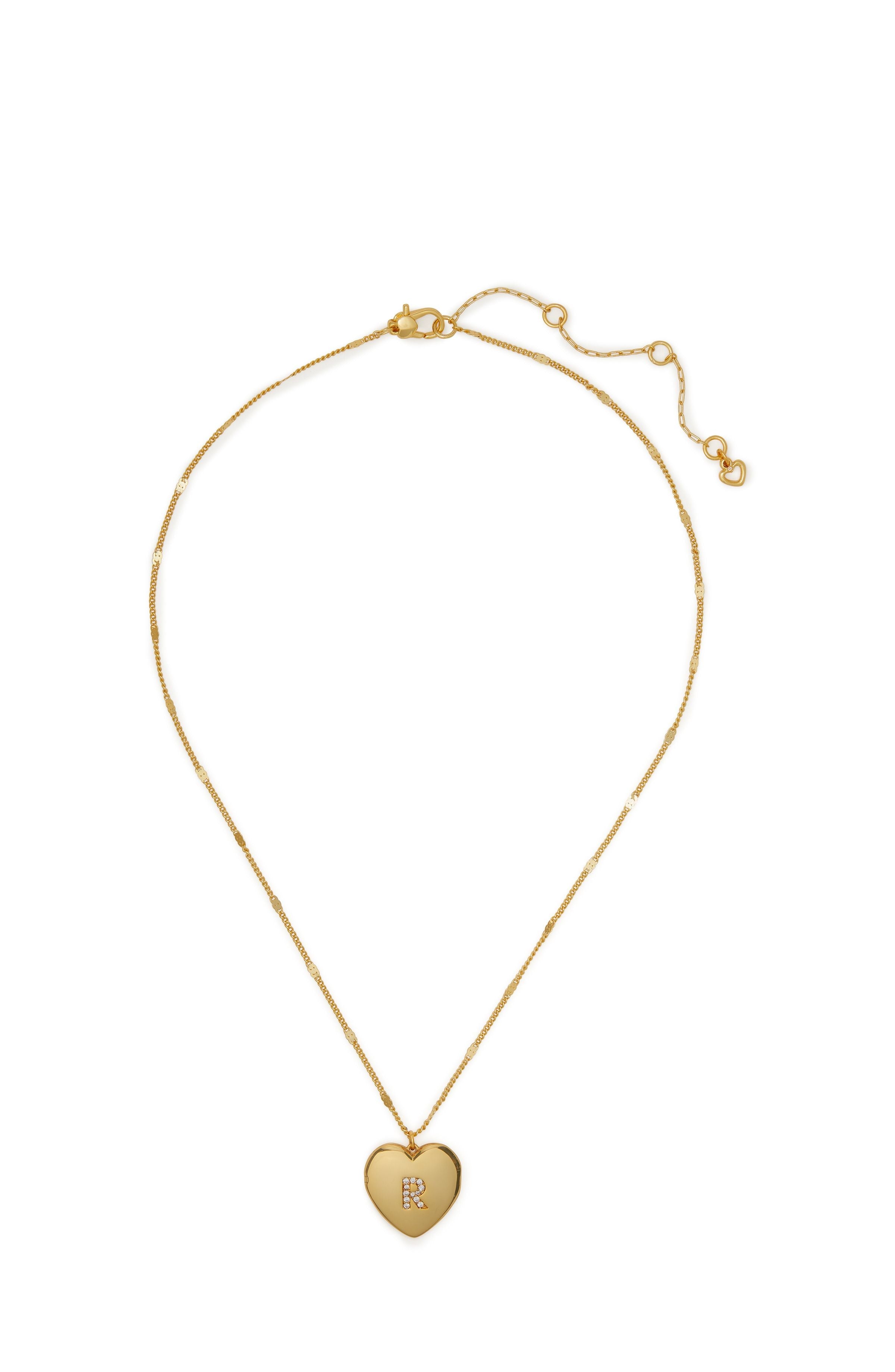 KD923-r heart letter locket necklace-Clear/Gold