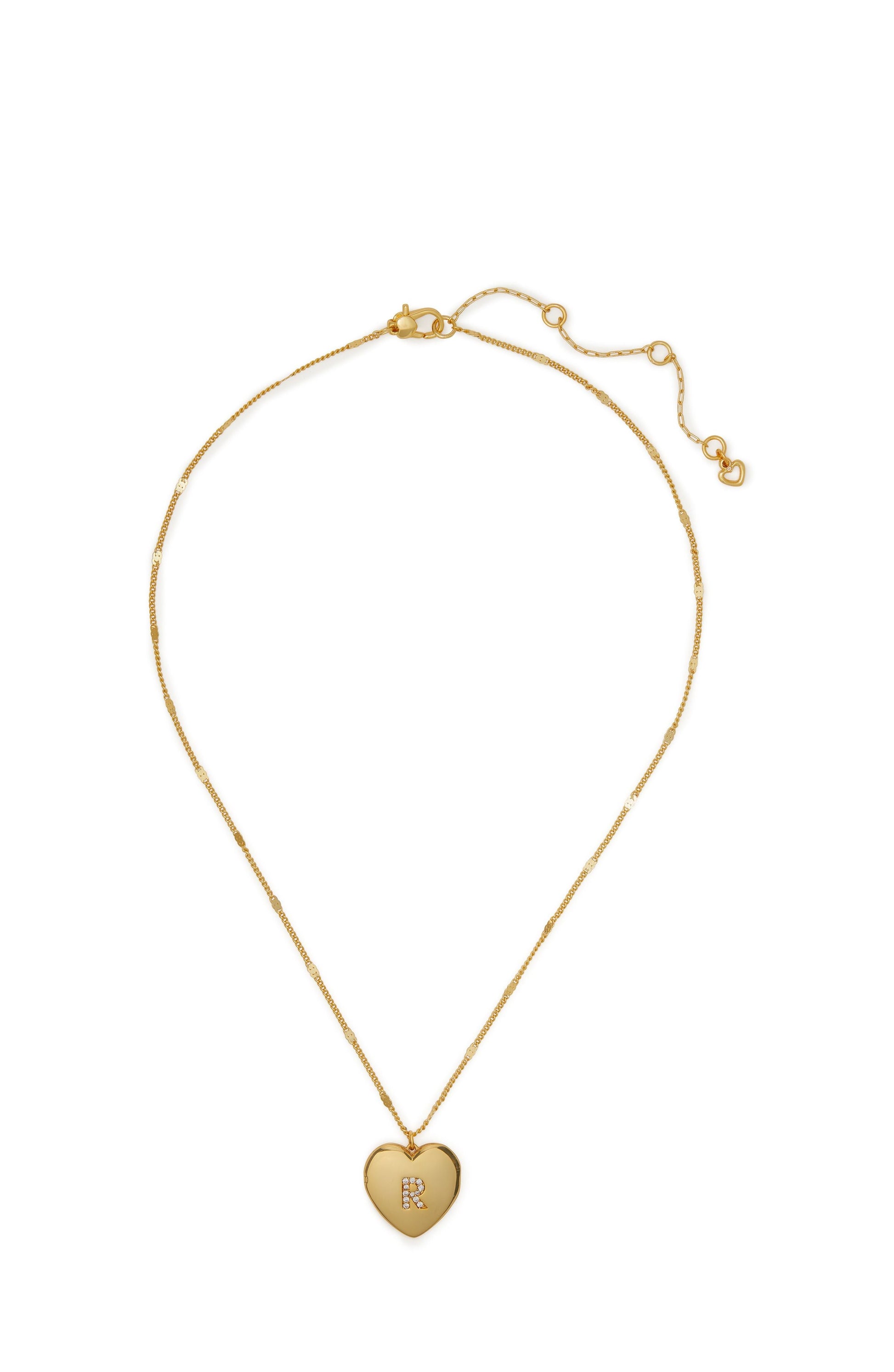 KD923-r heart letter locket necklace-Clear/Gold