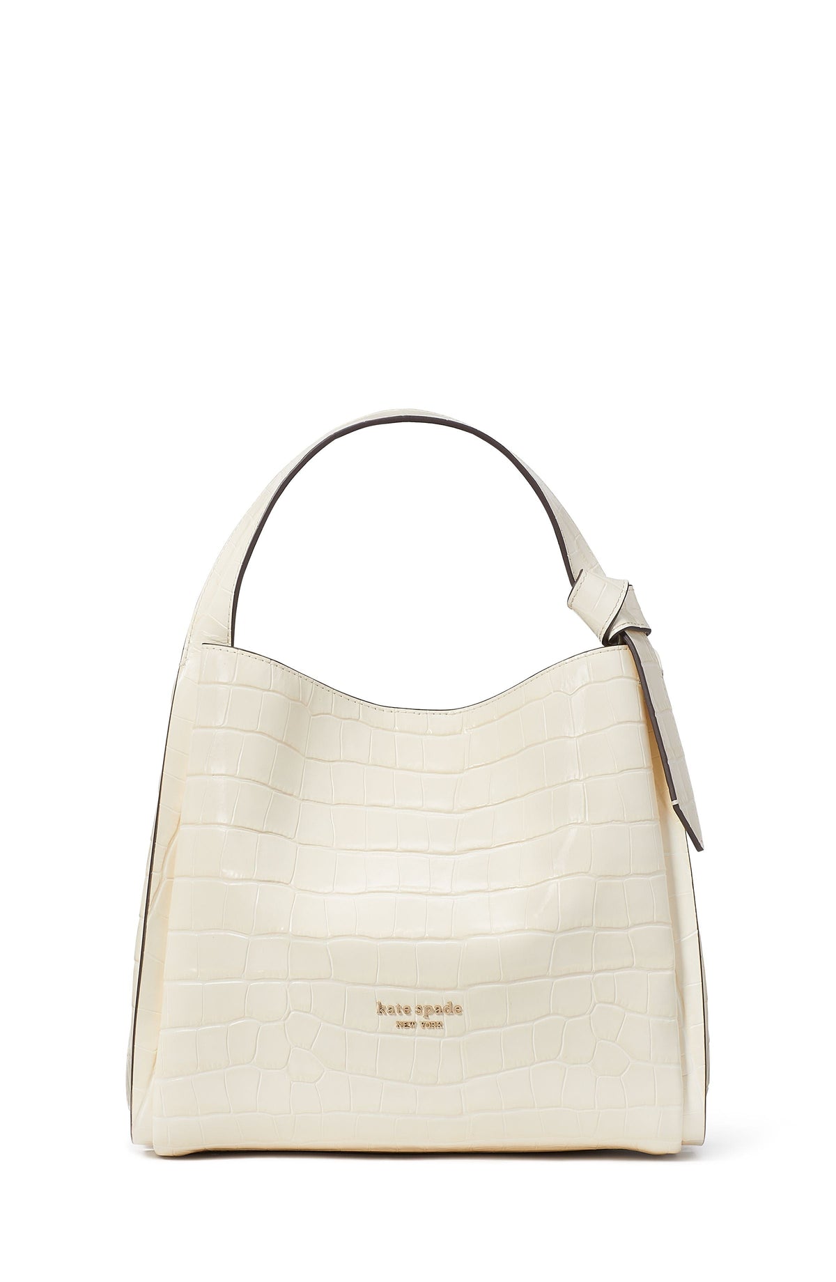 KE119-Knott Croc-embossed Medium Crossbody Tote-Halo White