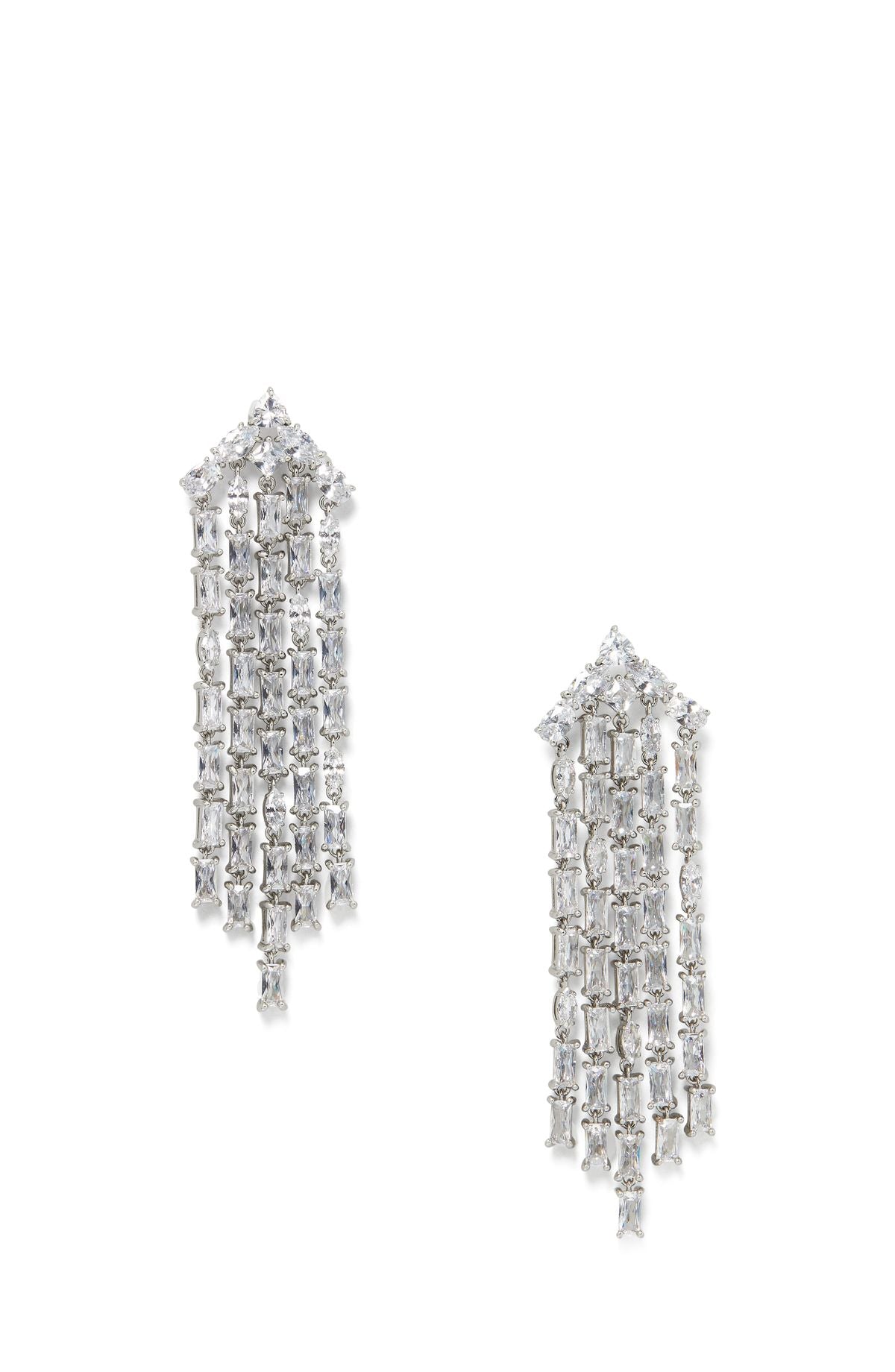 KF171-Showtime Fringe Statement Earrings-Clear/Silver