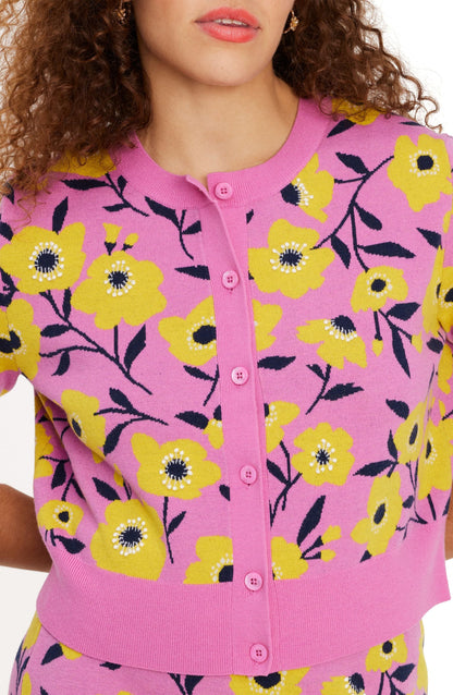 KF720_Sunshine Floral Embellished Cardigan_Echinacea Flower