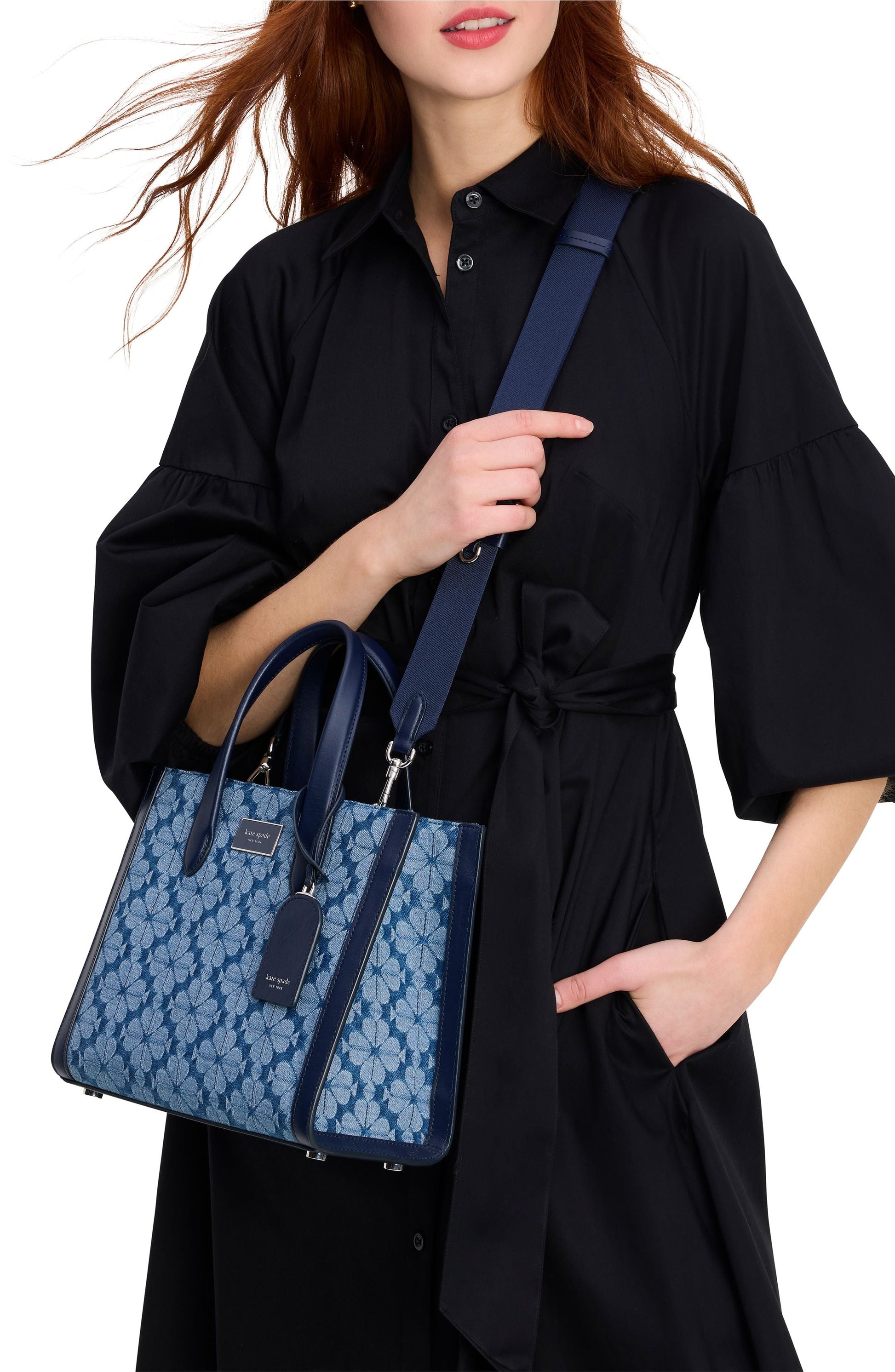 kf886_Spade Flower Jacquard Denim Manhattan Small Tote_Parisian Navy Multi