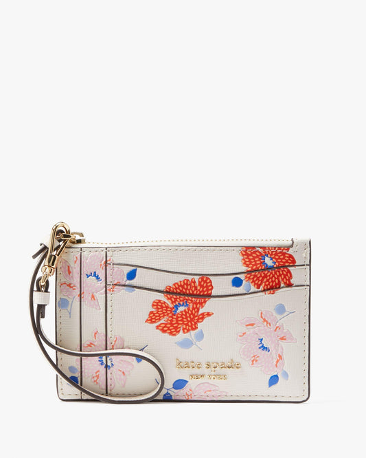 KF903-Morgan Dotty Floral Embossed Card Case Wristlet-White Multi