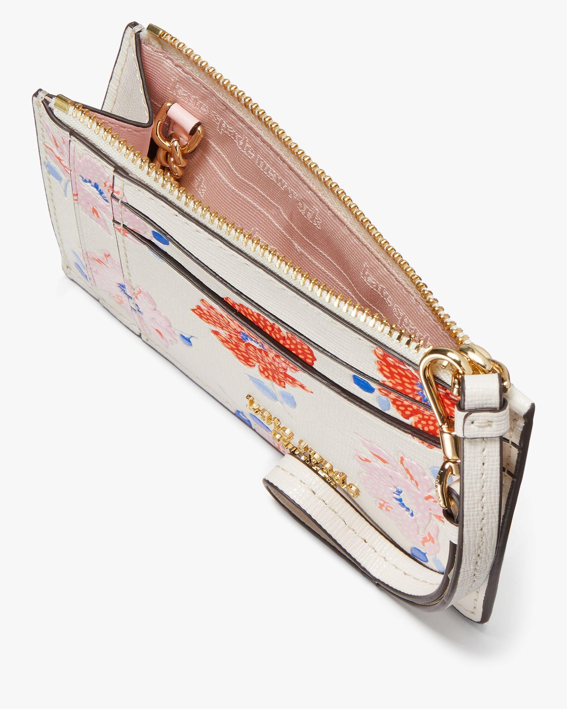 KF903-Morgan Dotty Floral Embossed Card Case Wristlet-White Multi