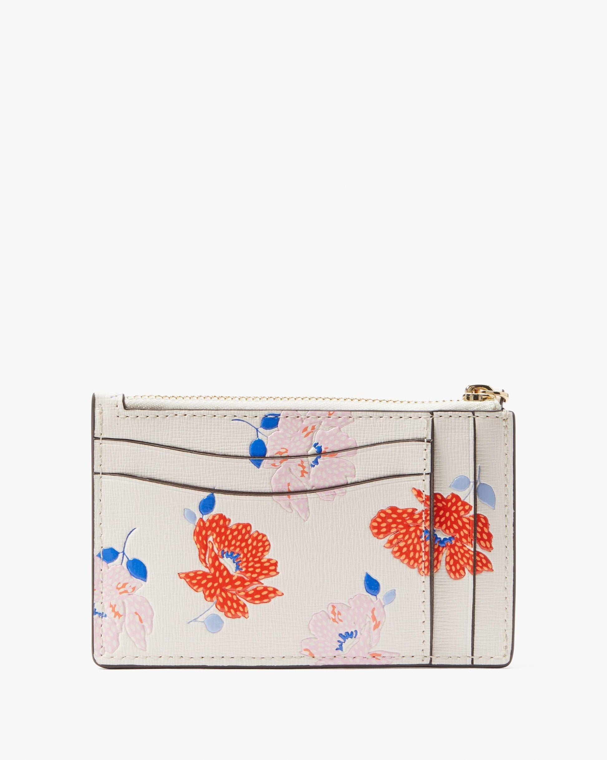 KF903-Morgan Dotty Floral Embossed Card Case Wristlet-White Multi