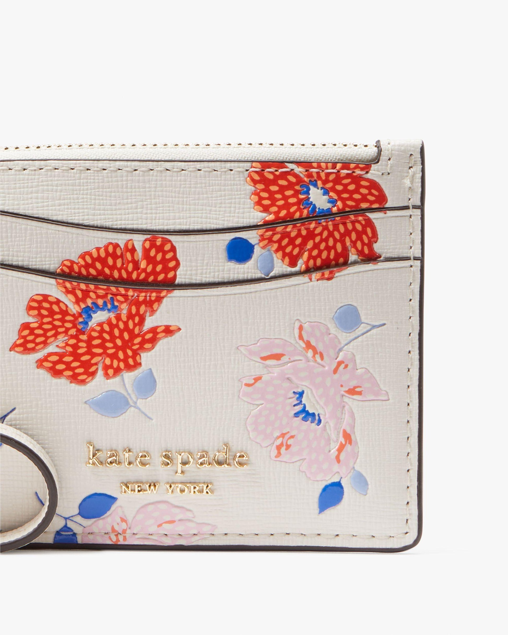 KF903-Morgan Dotty Floral Embossed Card Case Wristlet-White Multi