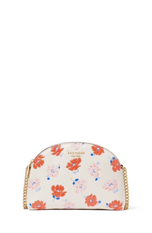 KF904-Morgan Dotty Floral Embossed Double-zip Dome Crossbody-White Multi
