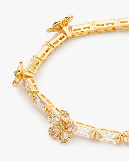 KG295-Fleurette Tennis Bracelet-Clear/Gold