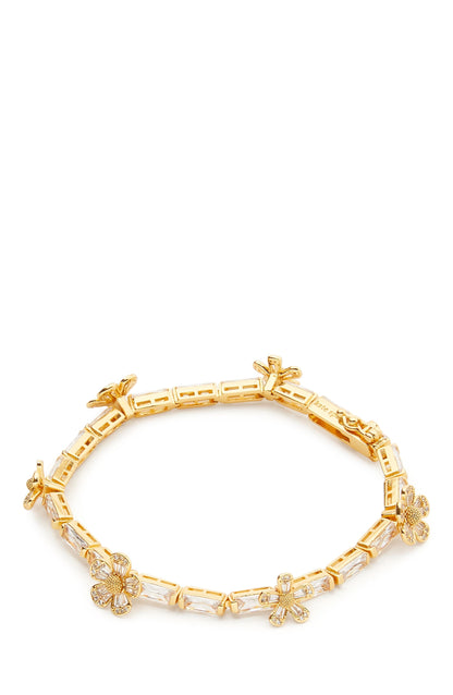 KG295-Fleurette Tennis Bracelet-Clear/Gold