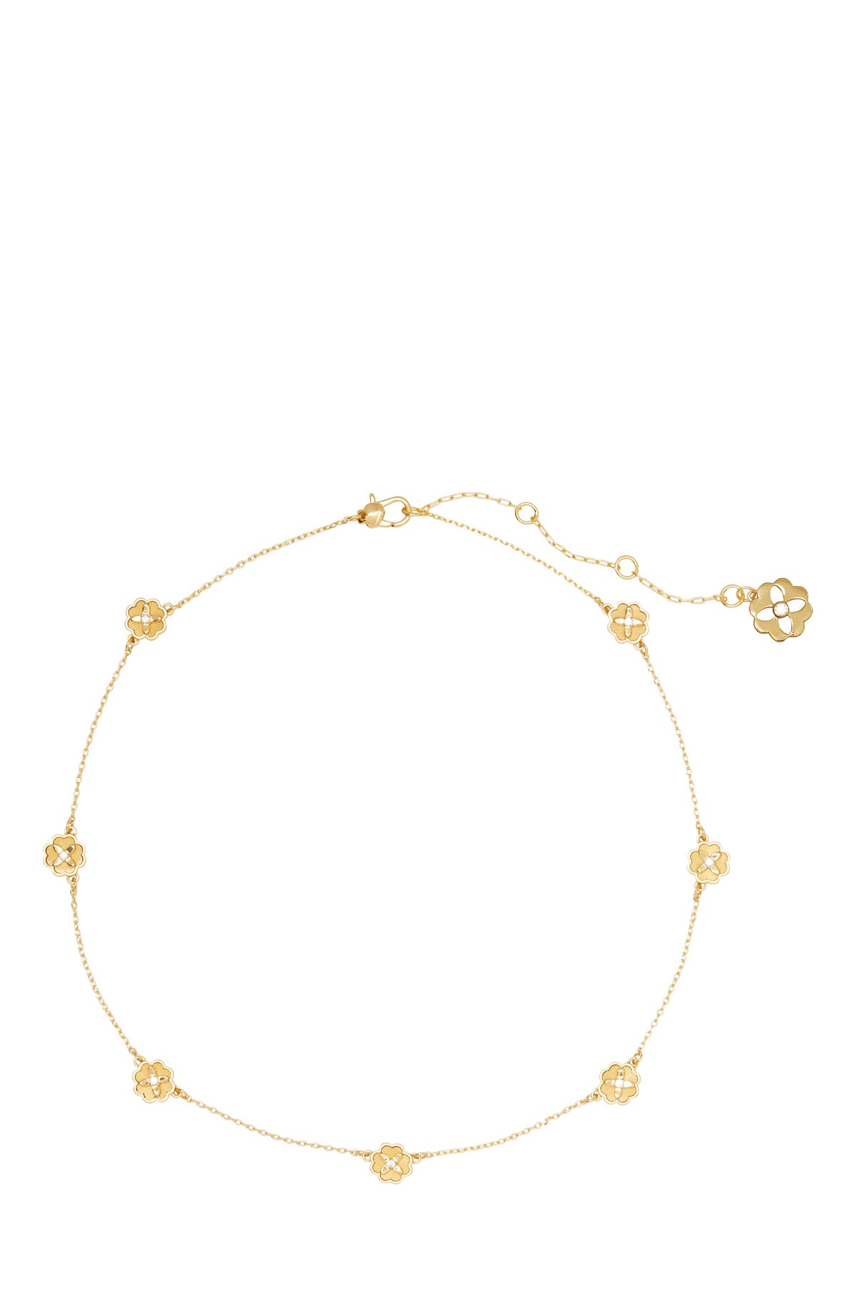 KG326-Heritage Bloom Station Necklace -Clear/Gold