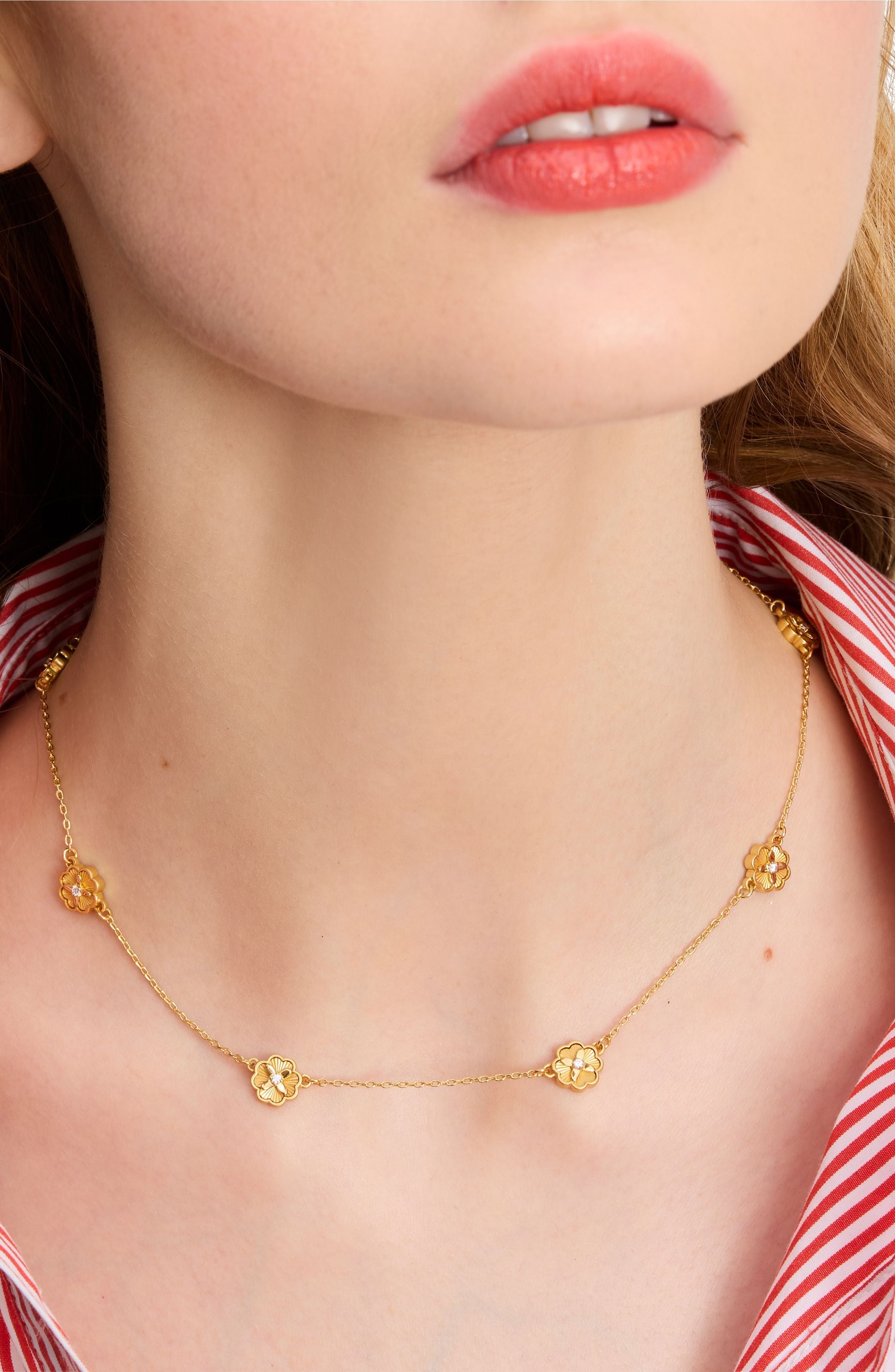 KG326-STION NECKLACE-Clear/Gold