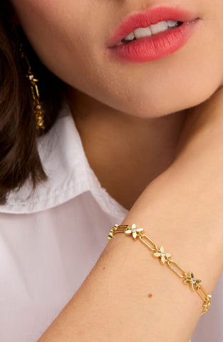 KG329-LINE BRACELET-Clear/Gold