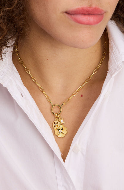 KG331-CHARM NECKLACE-Clear/Gold