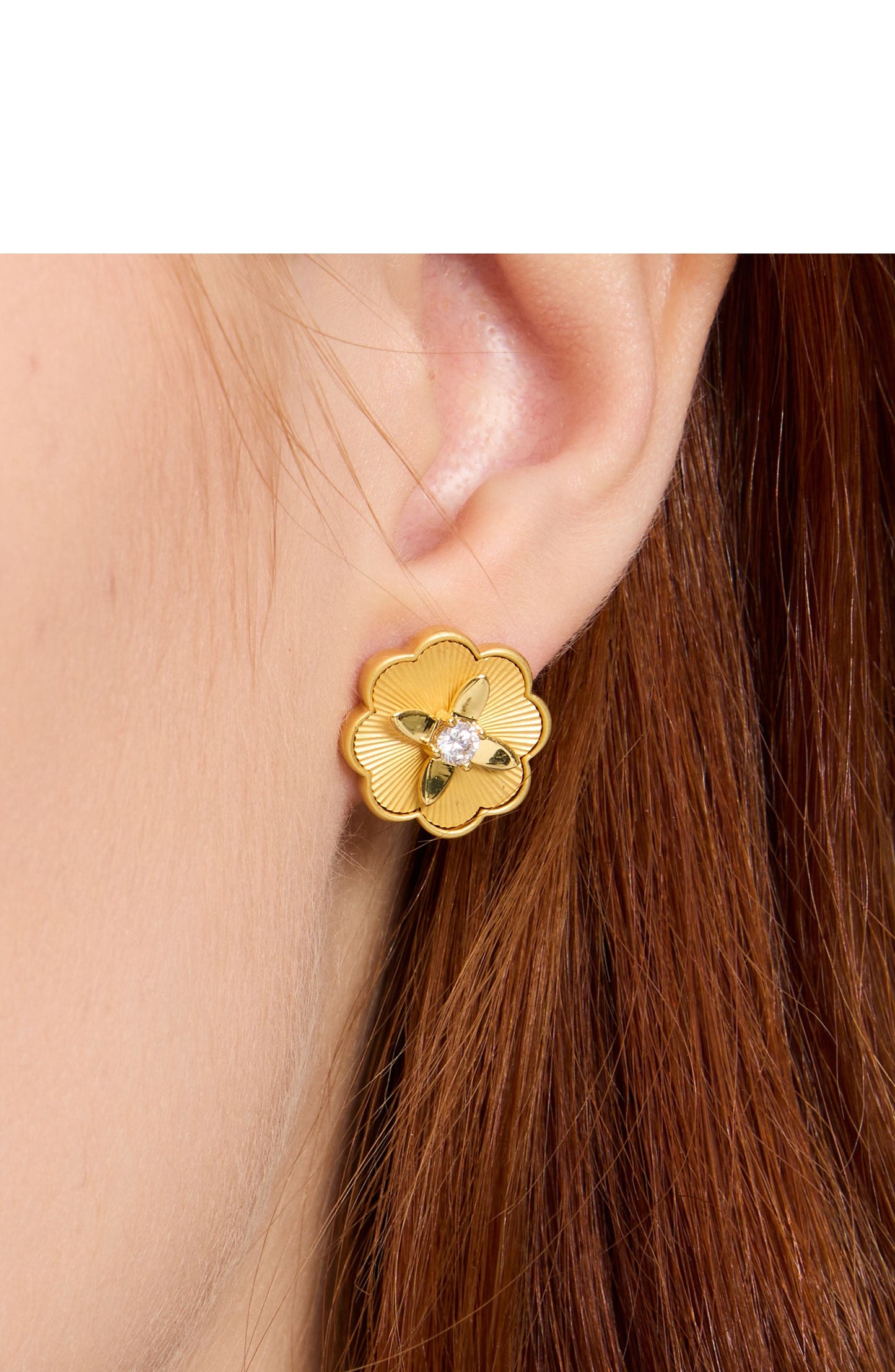 KG350-Heritage Bloom Studs-Clear/Gold