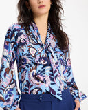 KG922-Autumn Paisley Tie-neck Shirt-Astral Blue Multi