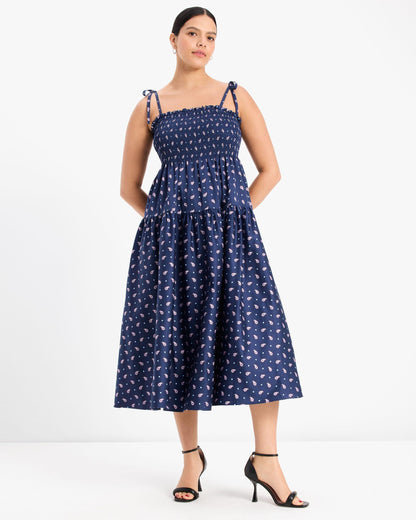 Paisley Foulard Smocked Dress