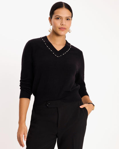 Embellished V-Neck Sweater