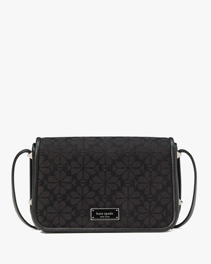 KI453-Spade Flower Jacquard Small Flap Crossbody-Black Multi
