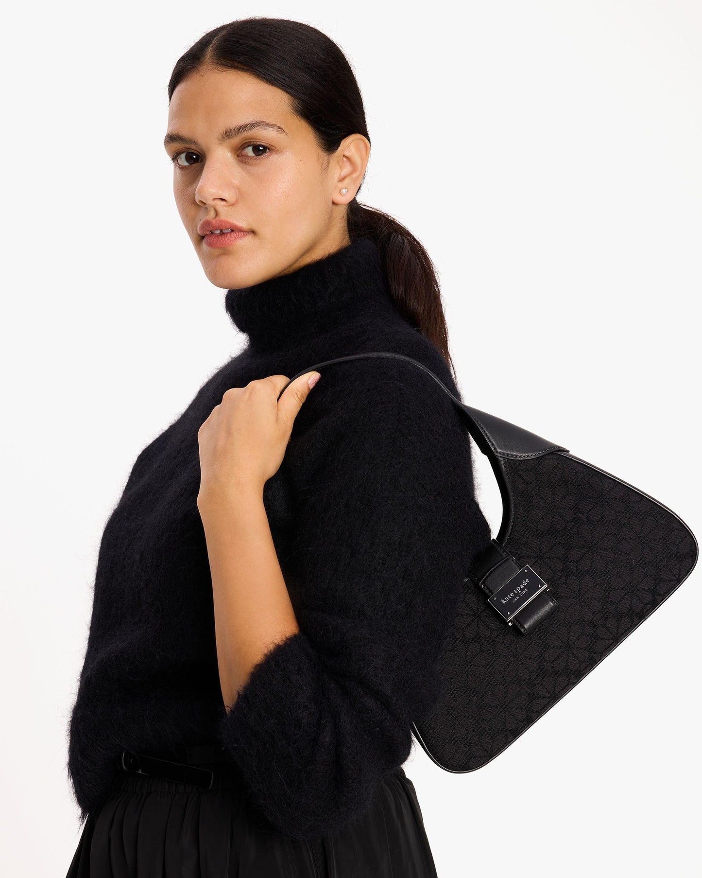 ki455-Spade Flower Jacquard Nouveau Small Shoulder Bag-Black Multi