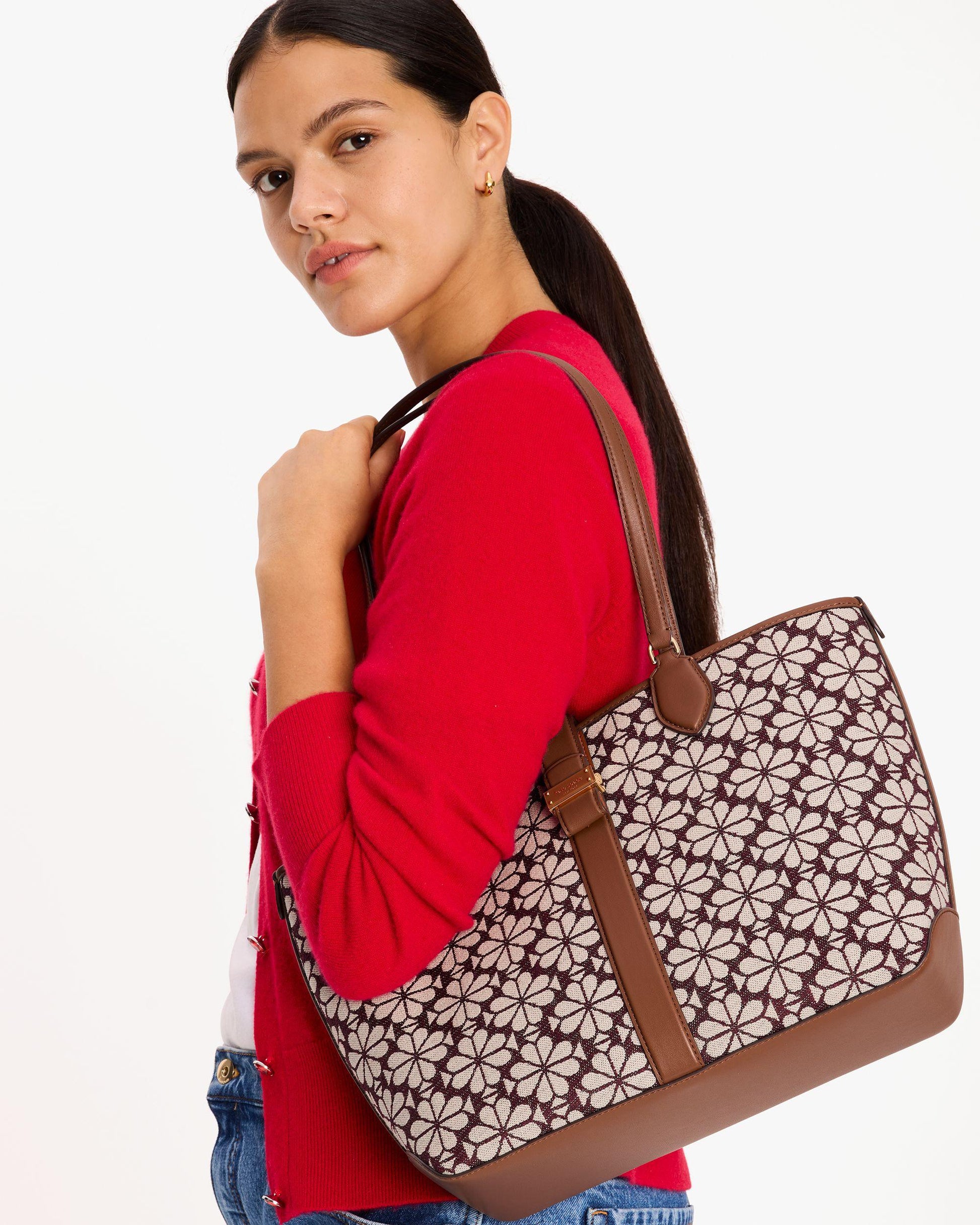 KI456-Spade Flower Jacquard Medium Open Tote-SAS