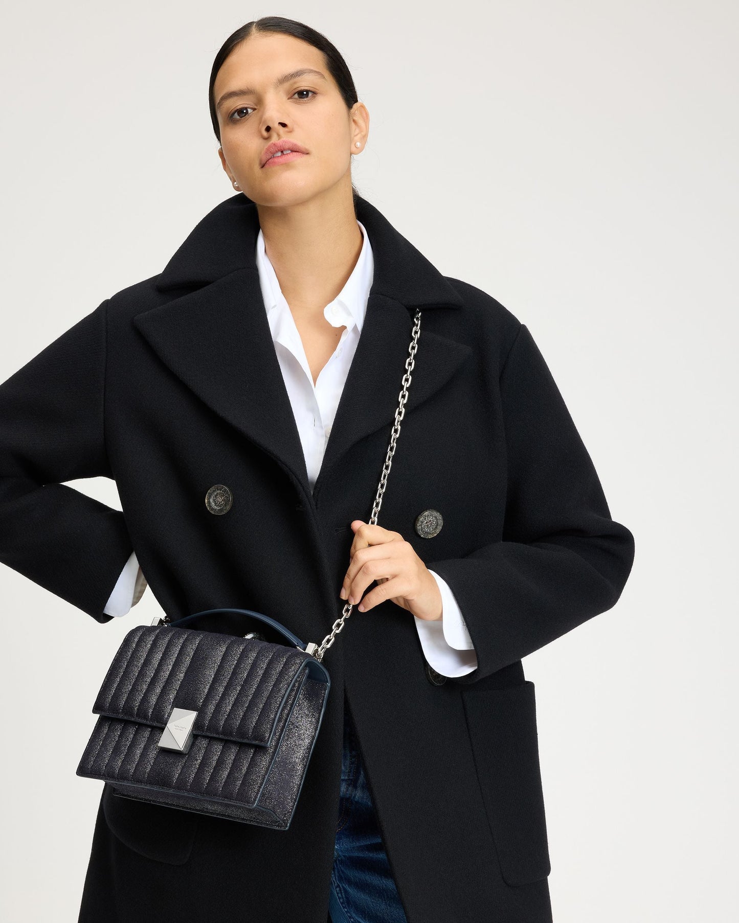 Deco Quilted Glitter Suede Chain Shoulder Bag