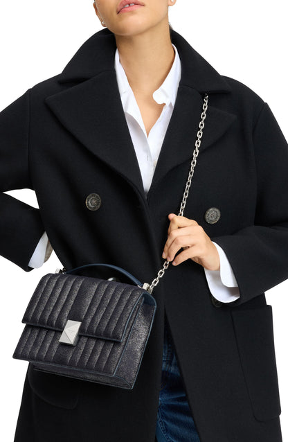 Deco Quilted Glitter Suede Chain Shoulder Bag