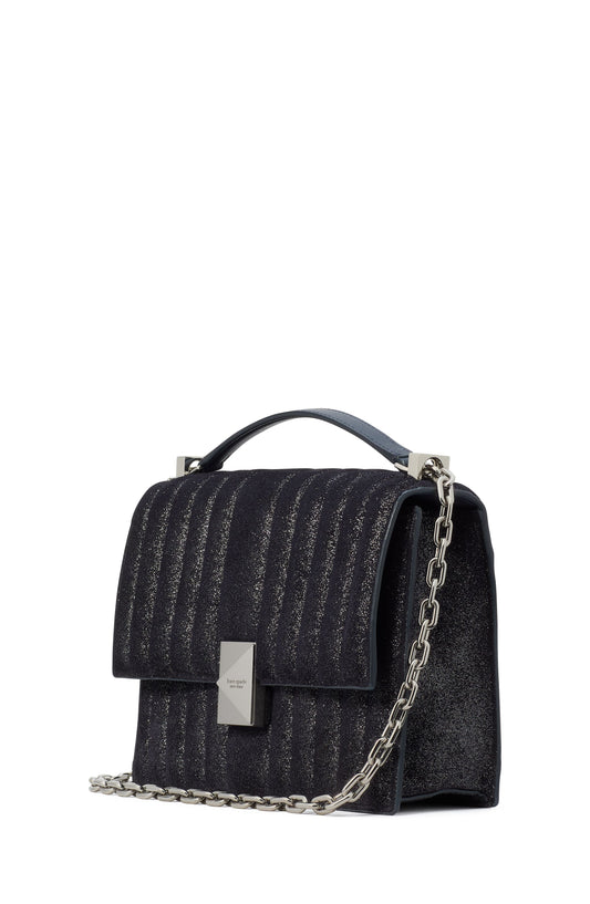 Deco Quilted Glitter Suede Chain Shoulder Bag