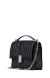 Deco Quilted Glitter Suede Chain Shoulder Bag