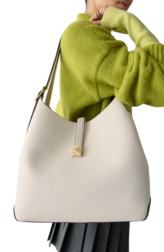 Deco Colorblocked Pebbled Leather Large Shoulder Bag