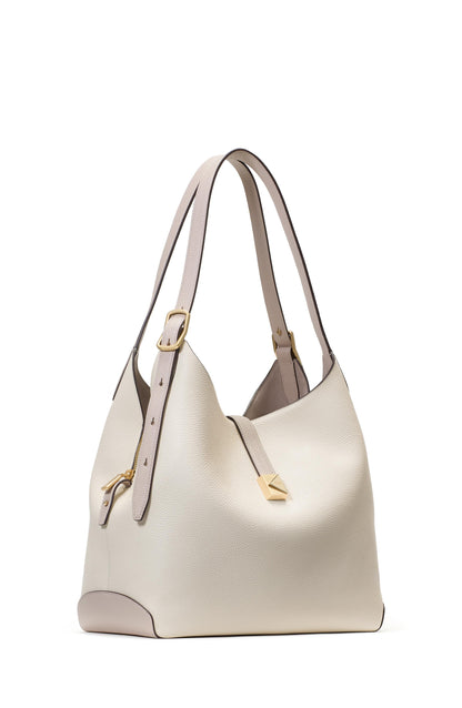 Deco Colorblocked Pebbled Leather Large Shoulder Bag