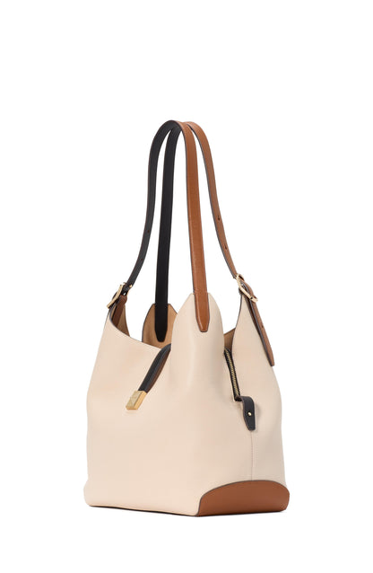 Deco Colorblocked Pebbled Leather Large Shoulder Bag