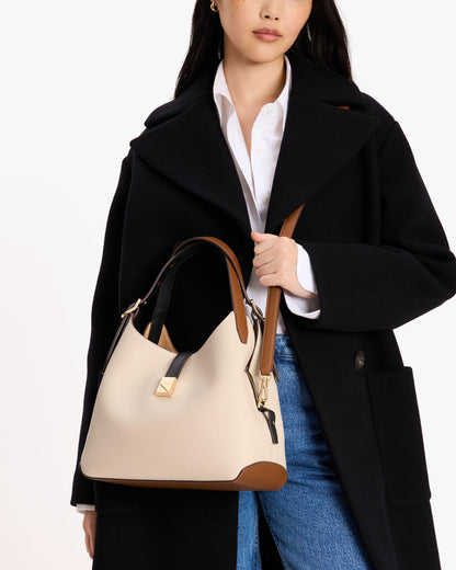 Deco Colorblocked Pebbled Leather Crossbody Tote