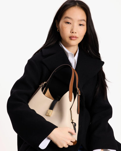 Deco Colorblocked Pebbled Leather Crossbody Tote