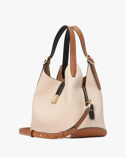 Deco Colorblocked Pebbled Leather Crossbody Tote