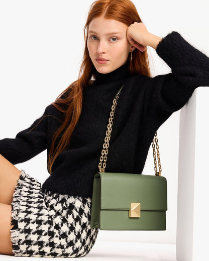 Deco Pebbled Leather Chain Shoulder