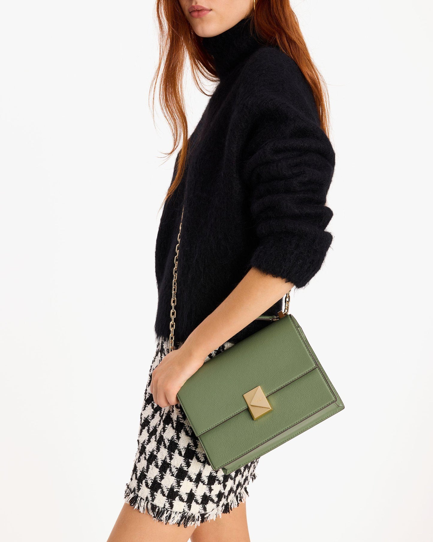 Deco Pebbled Leather Chain Shoulder
