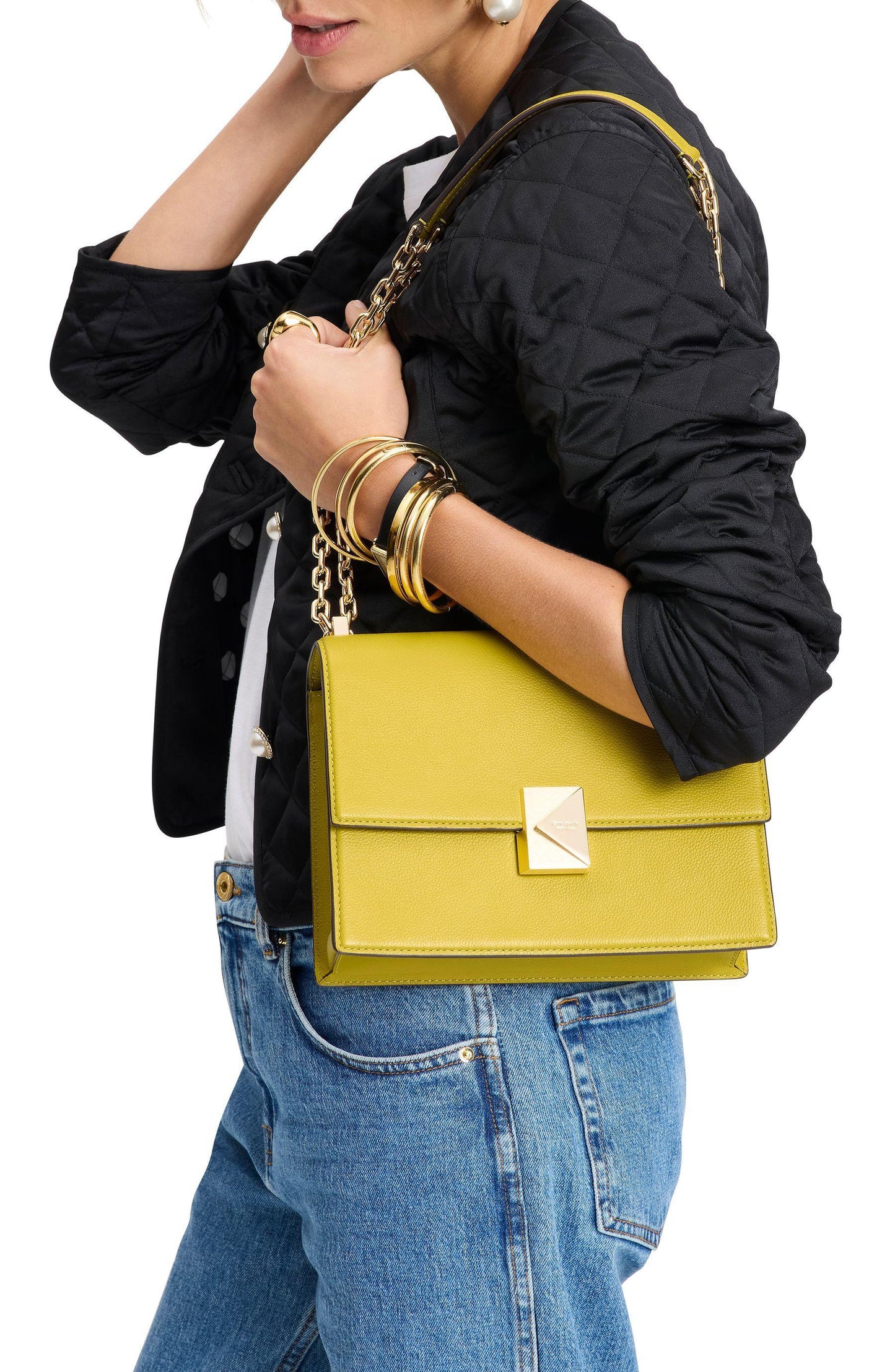 Deco Pebbled Leather Chain Shoulder