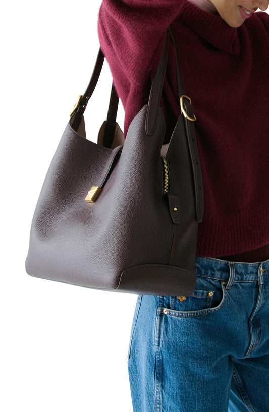 Deco Pebbled Leather Large Shoulder Bag