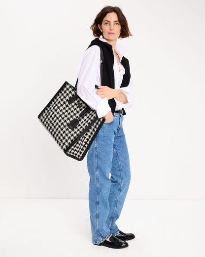 Manhattan Houndstooth Tweed Large Tote