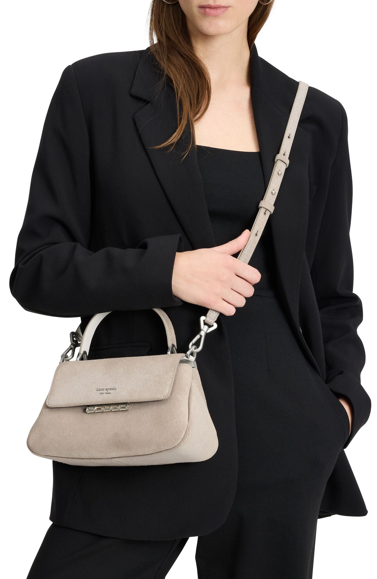 Grace Glitter Suede Small Top-Handle Bag