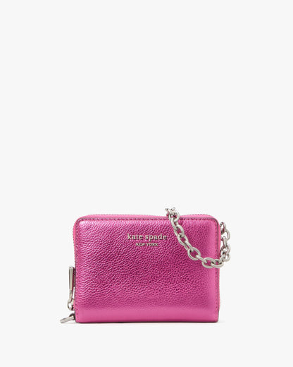 Natasha Metallic Pebbled Leather Chain Compact Wristlet